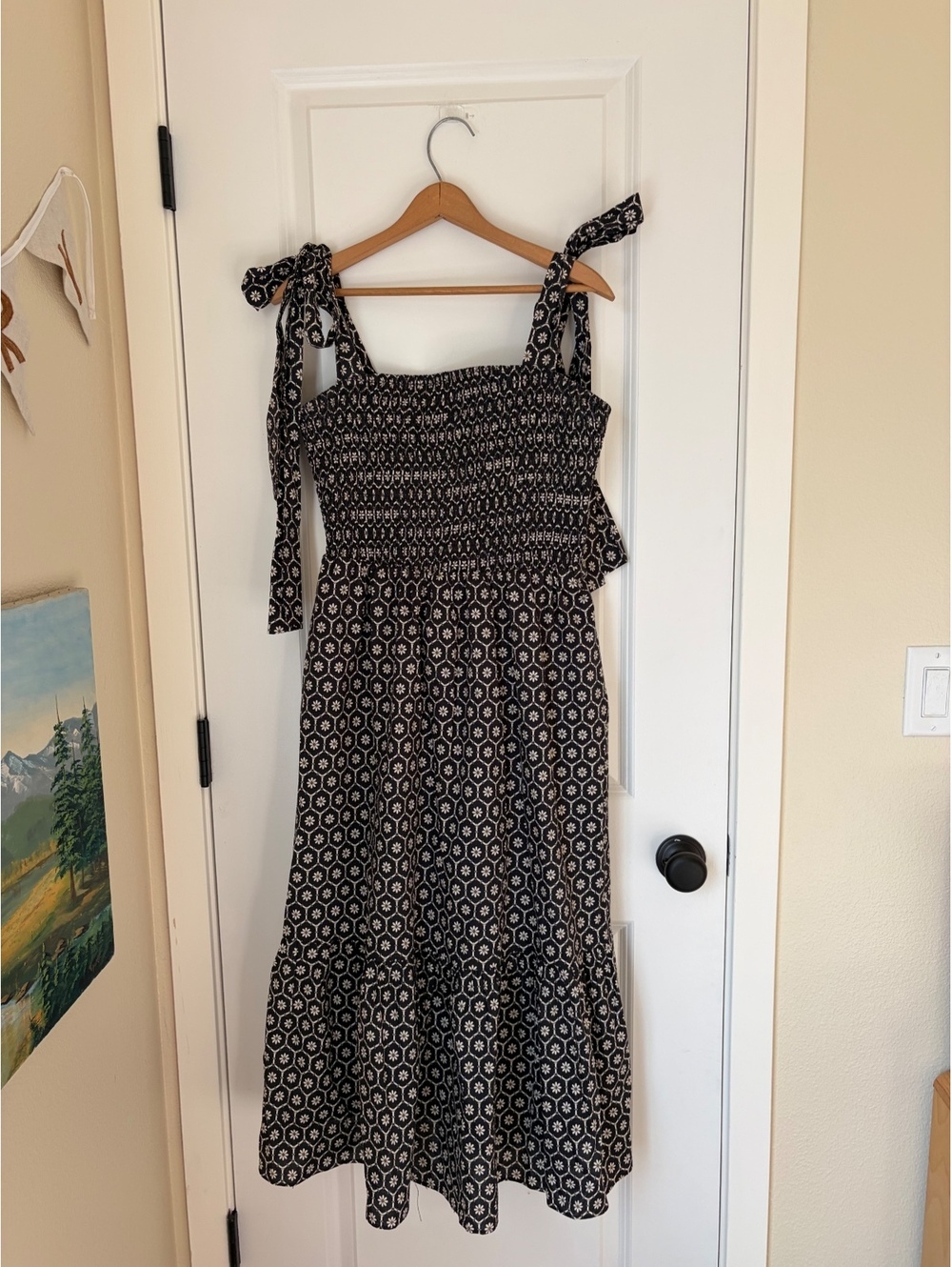 Smocked black and white cotton dress